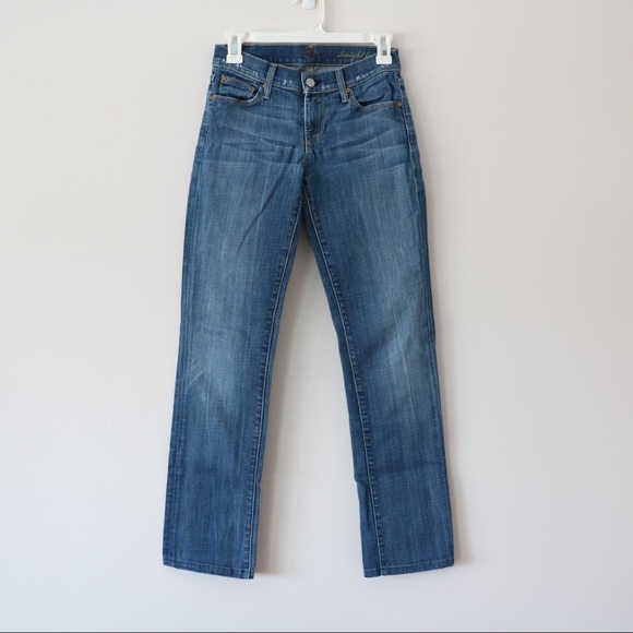 7 For All Mankind Denim Low Rise Medium Wash Straight Leg Jeans Size 25 - Picture 8 of 16